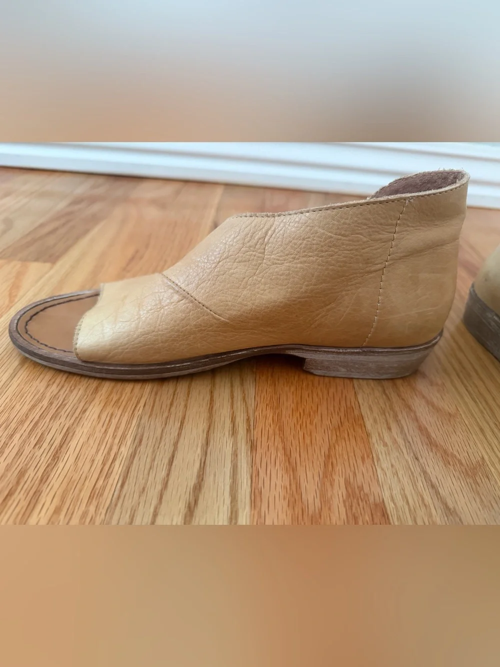 Free People Leather D’Orsay Peep Toe Flats Tan Made in Spain EU 38